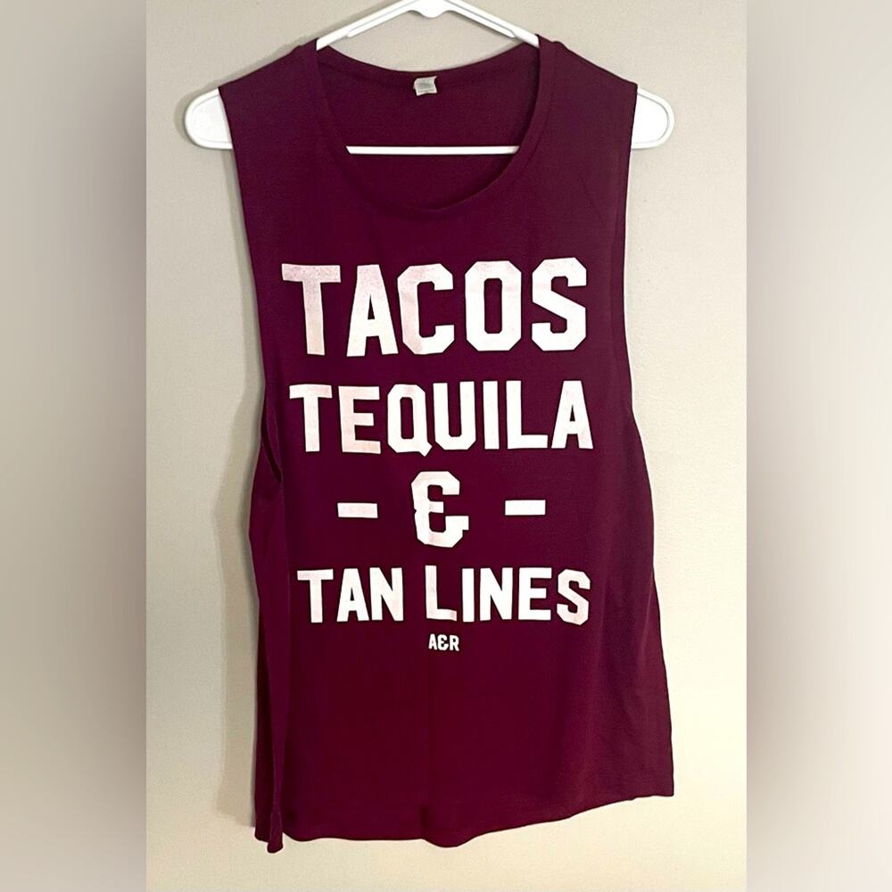 Tacos Tequila & Tan Lines Tank Top NWOT Women’s Burgundy Size XL